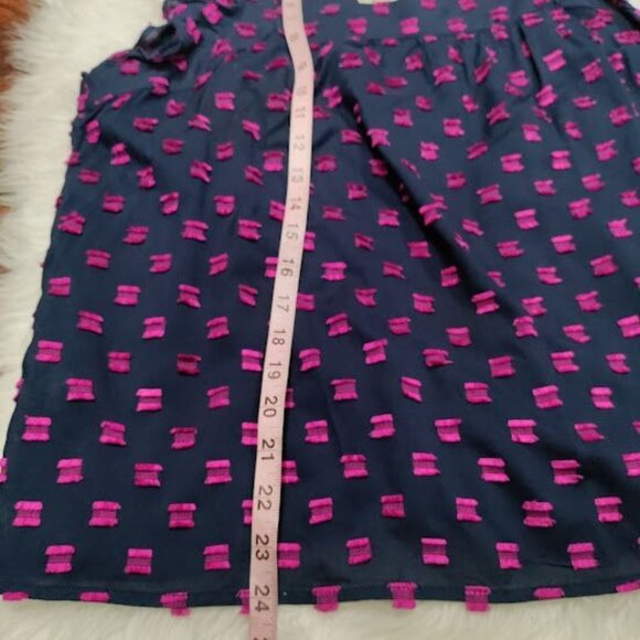 LOFT Navy Blue/Pink Clip Ruffle Square Neck Ruffle Sleeve Festival Top Size L - Picture 10 of 12